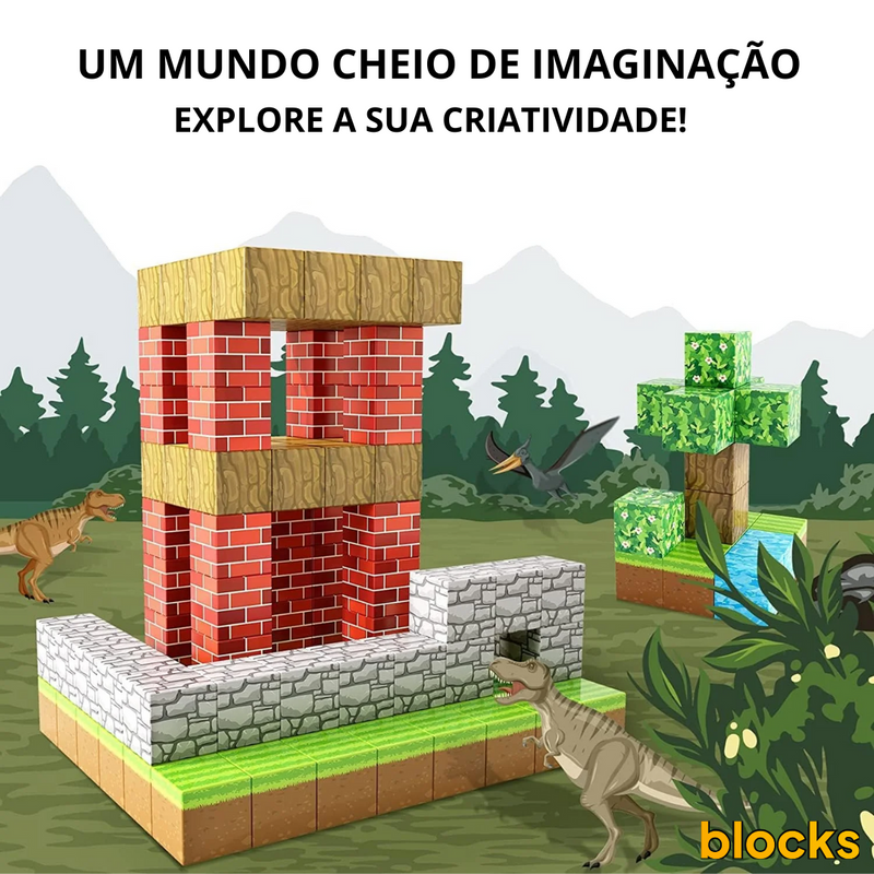 Blocos de Construção Minecraft - 40 Blocos Magnéticos (+5 Bonecos Grátis)